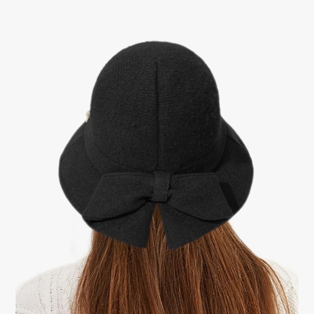 Black Winter Hat with Bow